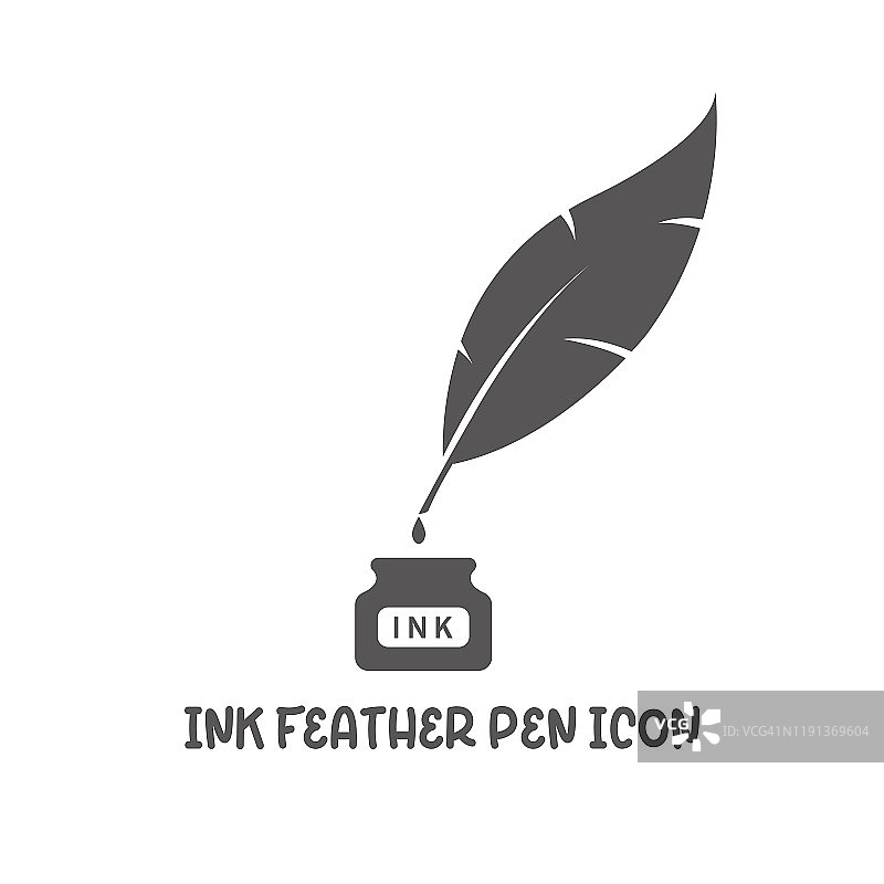 墨水羽毛笔图标简单的平面风格矢量插图。图片素材
