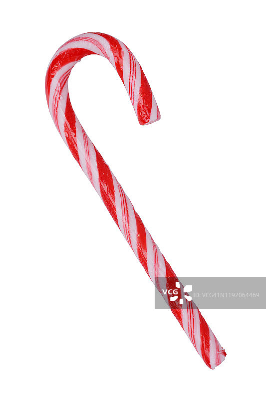 五颜六色的圣诞棒棒糖，形状像一根弯曲的棍子。孤立在白色背景上，特写图片素材