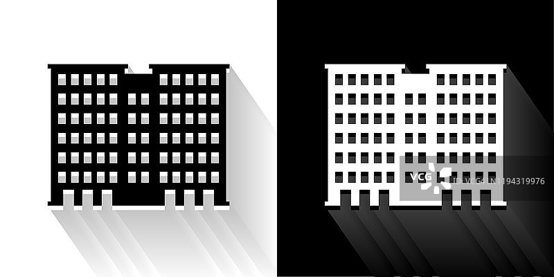 建筑黑色和白色图标与长影子图片素材