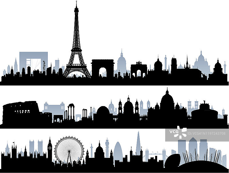 巴黎、罗马和伦敦(所有建筑都是完整的和可移动的)图片素材