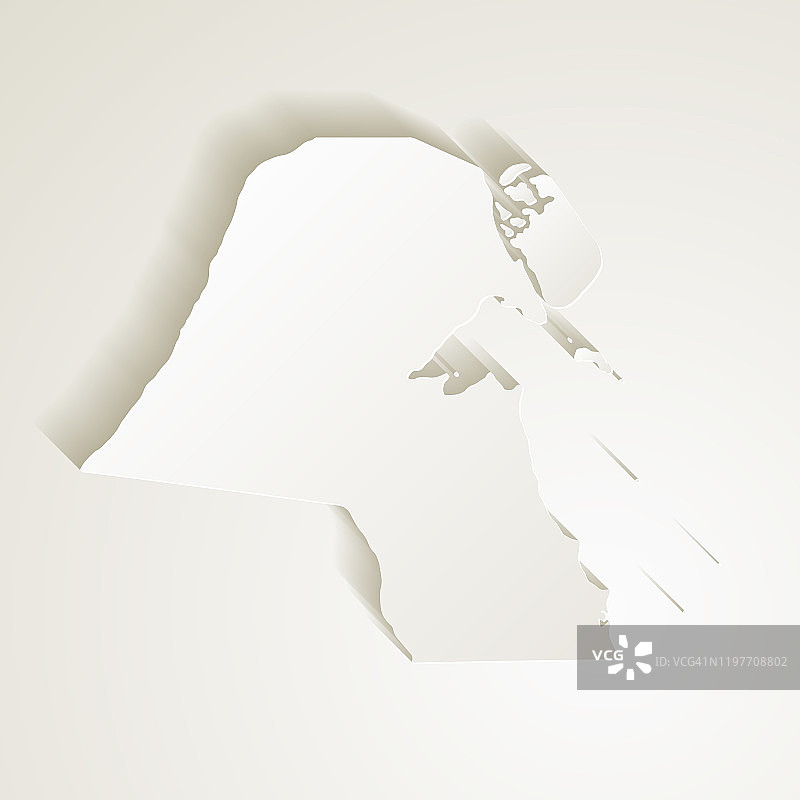 空白背景上剪纸效果的科威特地图图片素材