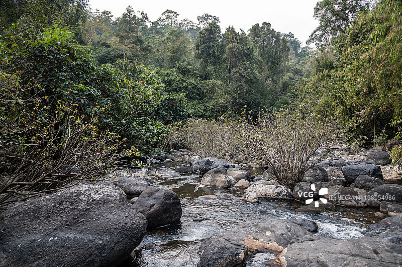 泰国Khao Yai国家公园，丛林深处的山楂苏瓦特瀑布和岩石小溪图片素材