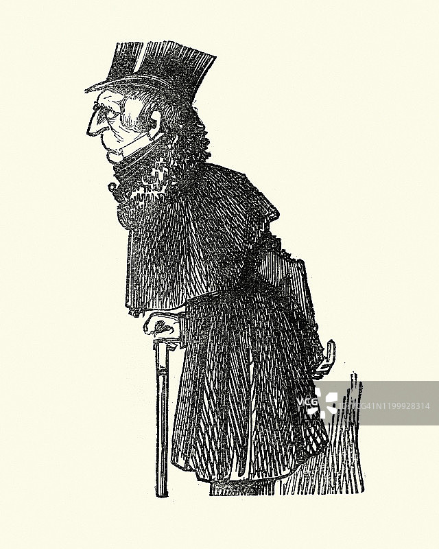 好奇的老单身汉，维多利亚时代的伦敦人物，1850年代图片素材