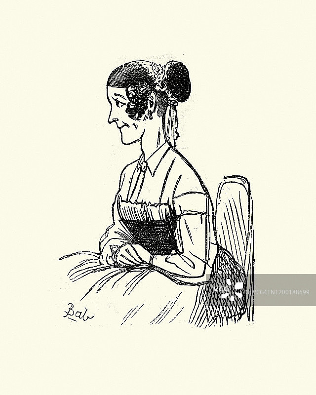 19世纪50年代，维多利亚时代的伦敦人物，戏剧服装界的女士图片素材