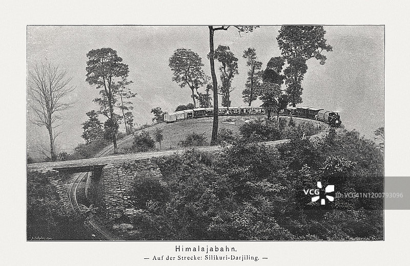 印度大吉岭喜马拉雅铁路，光栅印刷，1897年出版图片素材