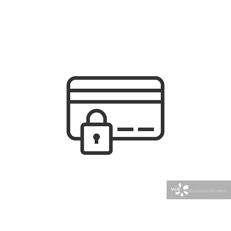 信用卡保护图标在平面风格。安全购物矢量插图在白色孤立的背景。商业挂锁的经营理念。图片素材