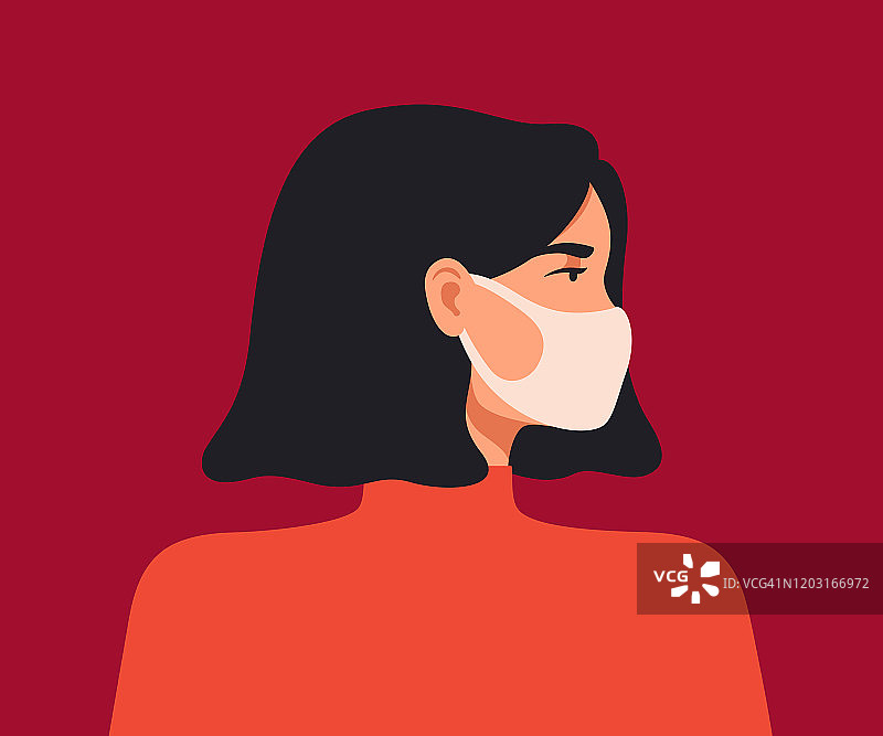 年轻的亚洲女性戴着口罩，以抵御冠状病毒和空气污染。图片素材