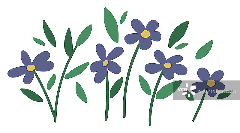 矢量插图的紫色花安排。园林装饰植物花束。收集美丽的春夏季花草。图片素材
