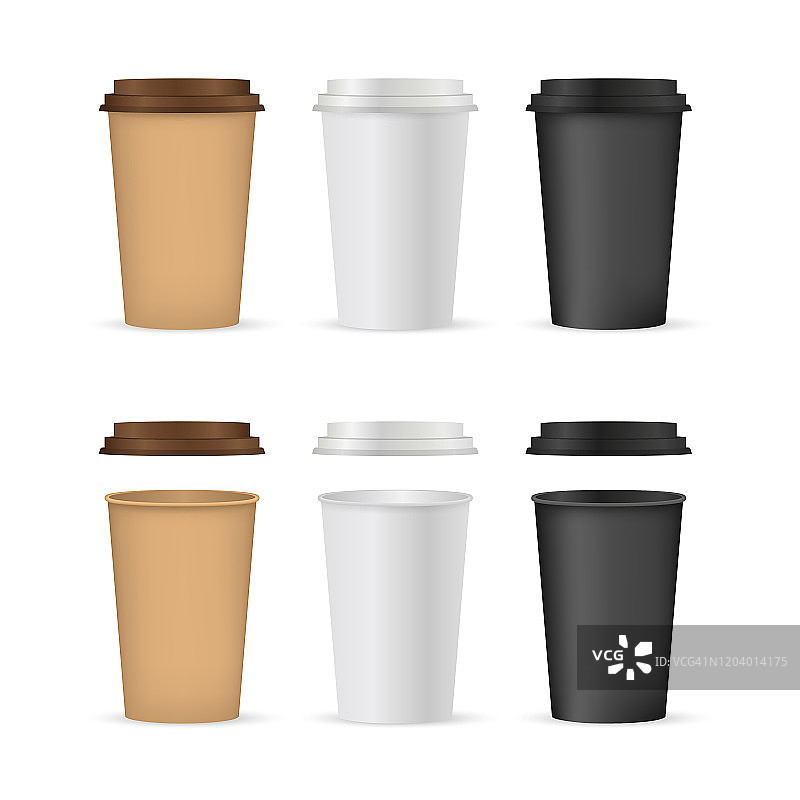 用棕色的咖啡帽和杯架来关闭外卖咖啡。孤立在白色背景上。矢量图图片素材
