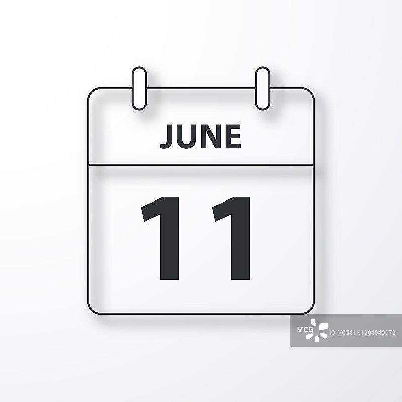 6月11日-每日日历-黑色大纲与阴影在白色背景图片素材