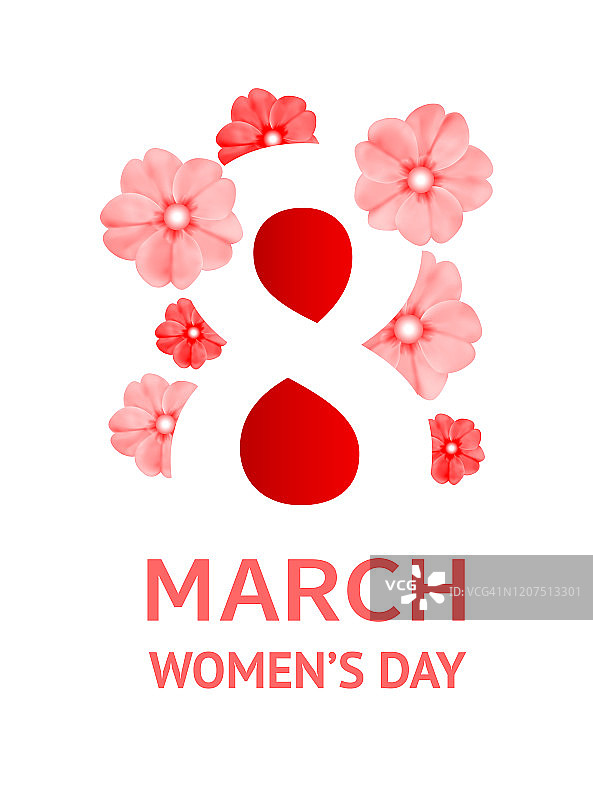 3月8日妇女节横幅。贺卡以白纸的形式在中间剪出数字8的大花和文字图片素材