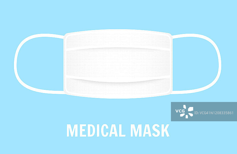医用屏蔽绷带，蓝色背景。盖住口鼻的外科口罩。保护的概念。矢量图图片素材
