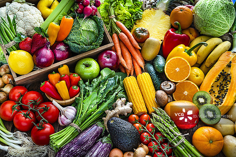 健康的新鲜水果和蔬菜背景图片素材