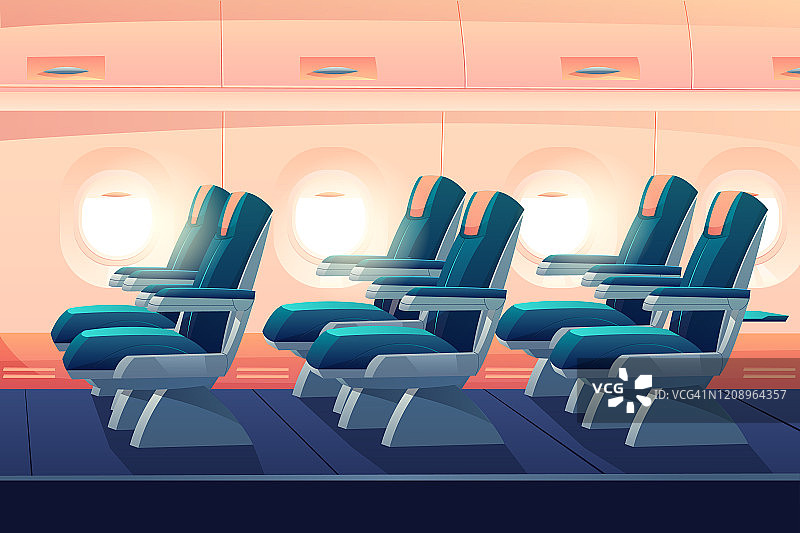 飞机客舱，带座位的经济舱图片素材