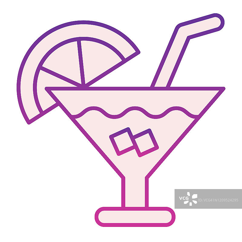 鸡尾酒平图标。聚会喝紫色图标在时尚的扁平风格。酒精饮料渐变式设计，适用于网页和应用。Eps 10。图片素材