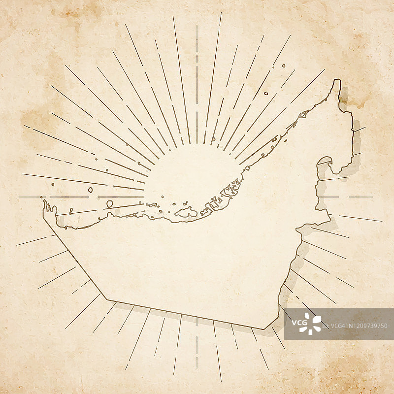 阿拉伯联合酋长国地图复古风格-旧纹理纸图片素材