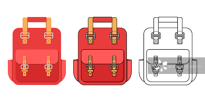 红色背包平面矢量插图。三种不同风格的插图。图片素材