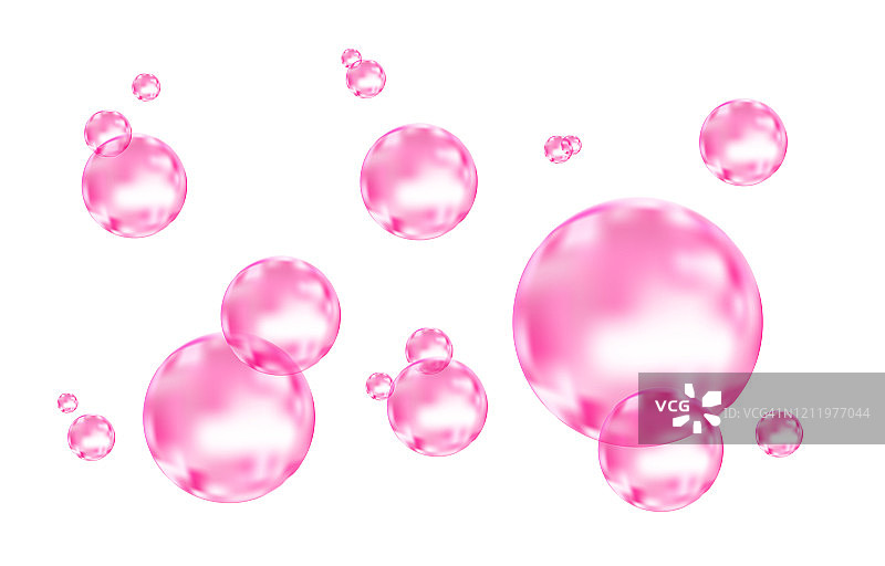 白色背景上有粉红色的气泡或水珠。图片素材