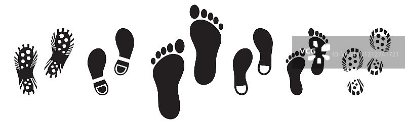 人类脚印的剪影。婴儿脚步图标。鞋类。图片素材