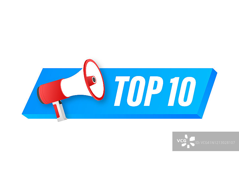 Top 10 - Top 10彩色标签在白色背景。向量股票插图图片素材