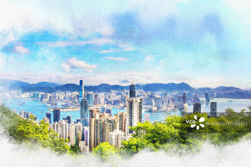 从太平山顶俯瞰香港。图片素材