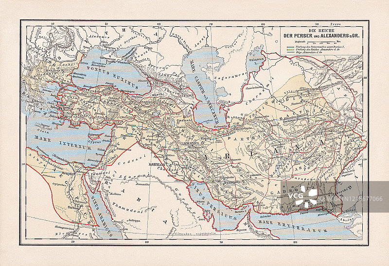 波斯帝国和亚历山大大帝帝国，平版，1893年图片素材