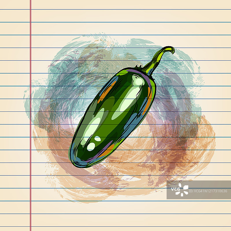 墨西哥胡椒画在横格纸上图片素材