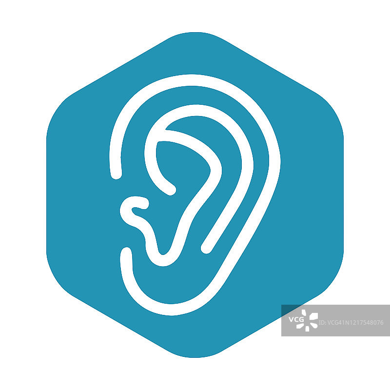 耳朵图标。耳廓是人体的一部分。听觉和声音的象征。矢量插图孤立在白色背景上设计和网页。图片素材