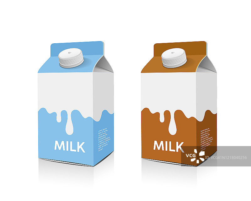 牛奶盒包装浅蓝色和棕色设计收藏图片素材