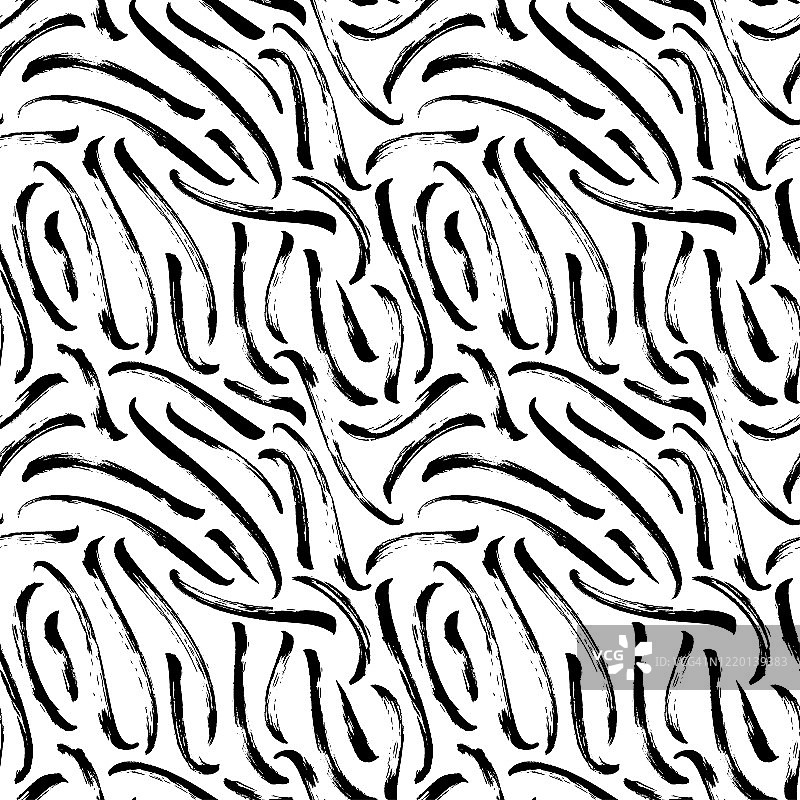 曲线破折号向量无缝模式。马赛克抽象墨水背景。手绘漩涡、曲线、线条、卷曲。图片素材