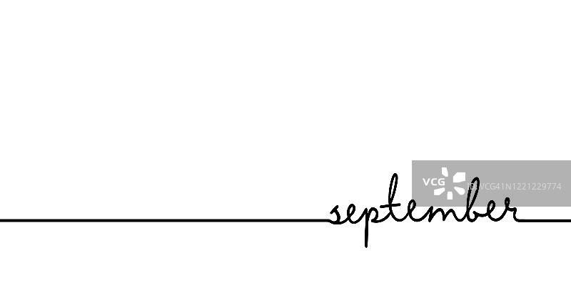 九月——连续一黑线带字。极简画法的短语插图图片素材