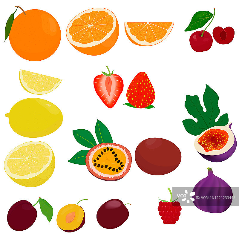 水果矢量图标设置孤立的白色背景图片素材