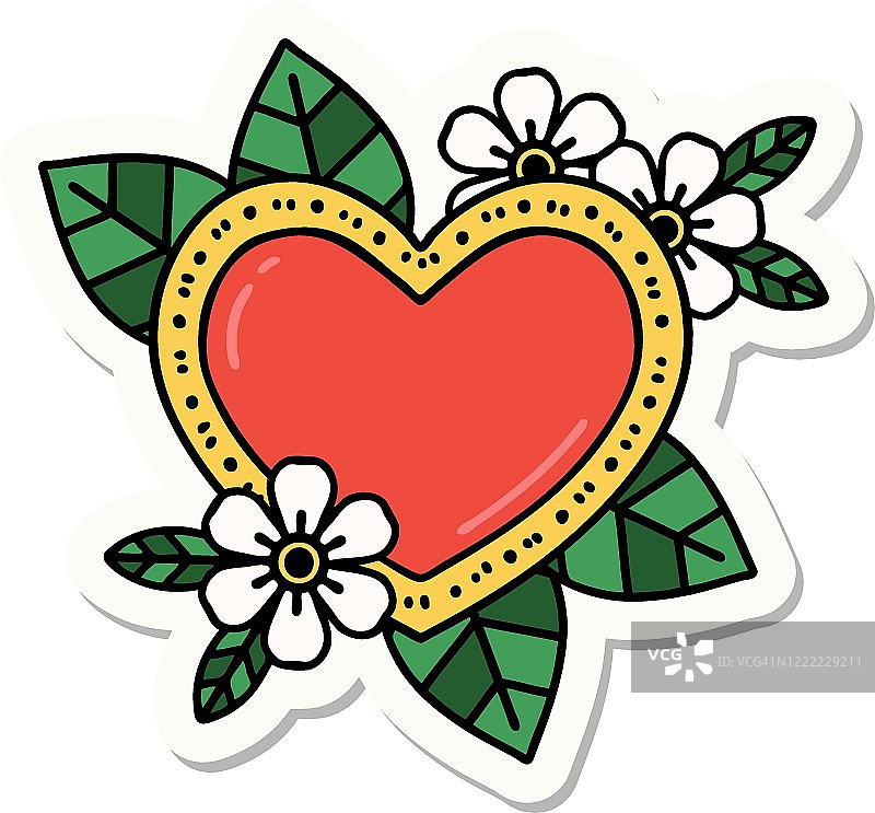 纹身风格贴纸的植物心脏图片素材