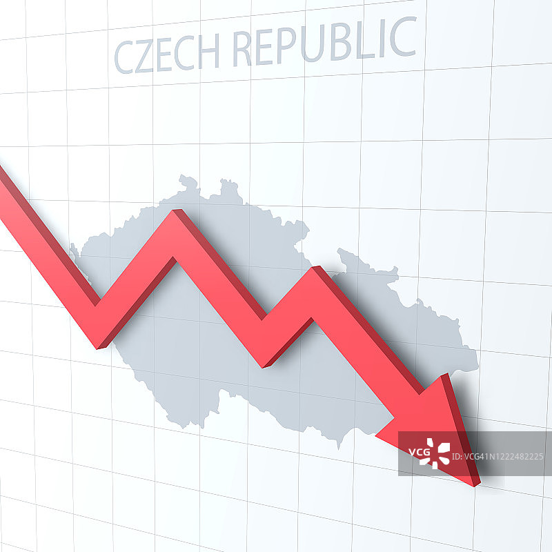 下落的红色箭头与捷克共和国的地图在背景上图片素材