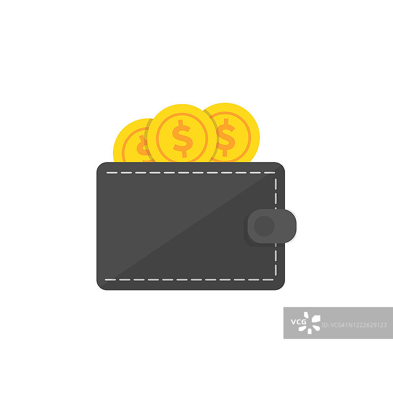 钱包与金钱平面图标孤立在白色背景。矢量插图。图片素材