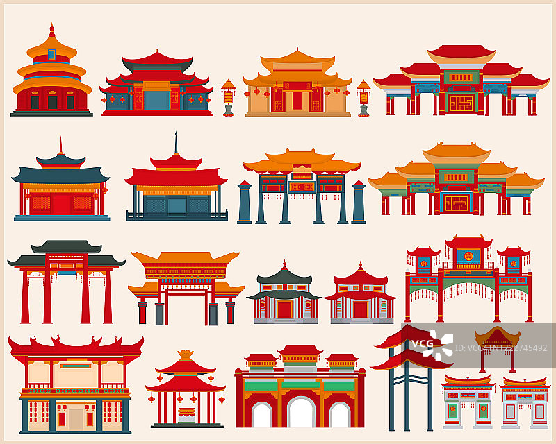中国的庙宇，大门和传统建筑图片素材