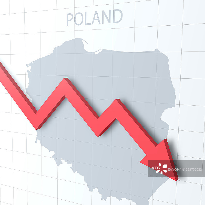 下落的红色箭头与波兰地图的背景图片素材