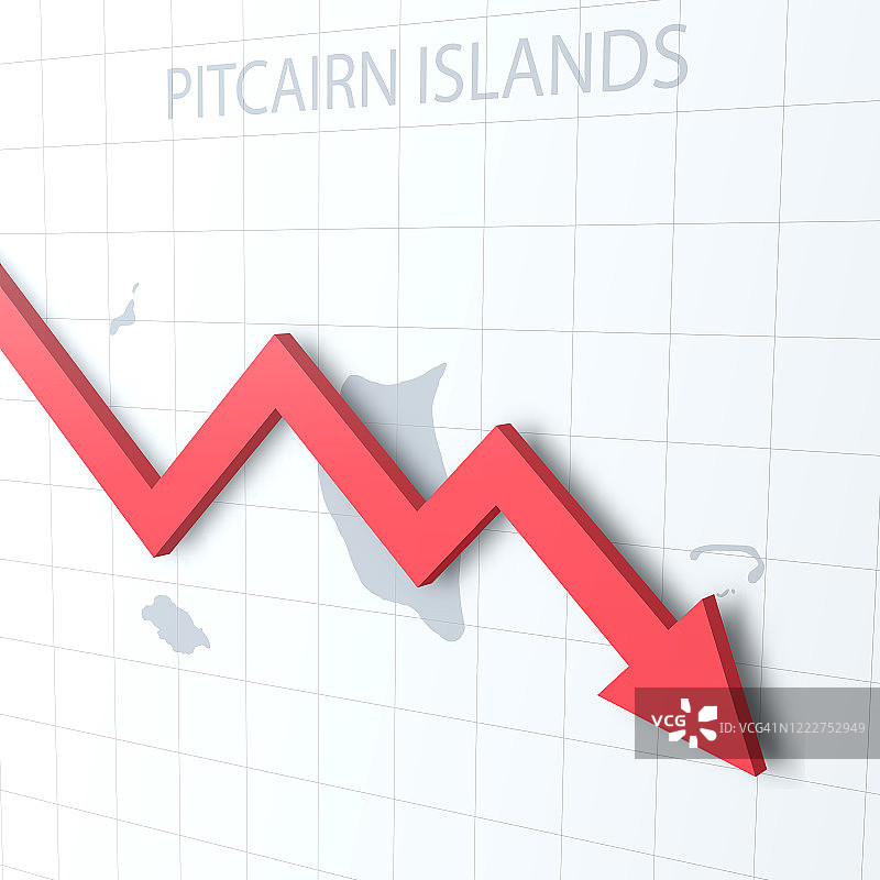 下落的红色箭头，皮特凯恩群岛地图为背景图片素材
