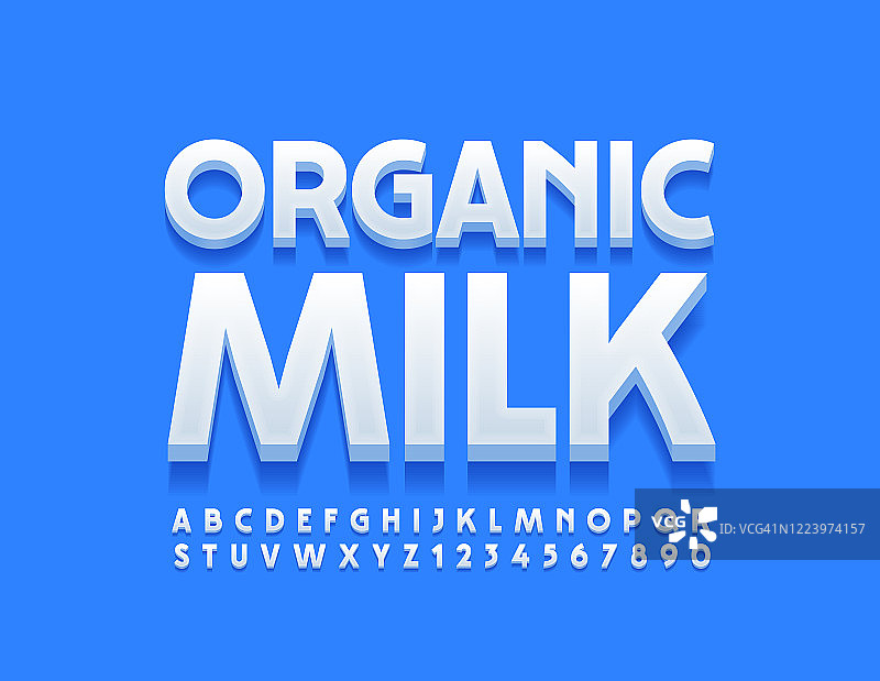 向量时尚标志有机牛奶。白色字母和数字图片素材