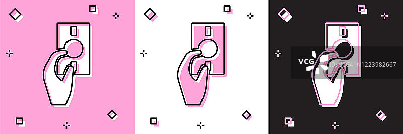 Set Hand holding money icon isolated on pink and white, black background。美元或美元符号。现金银行货币符号。矢量图图片素材