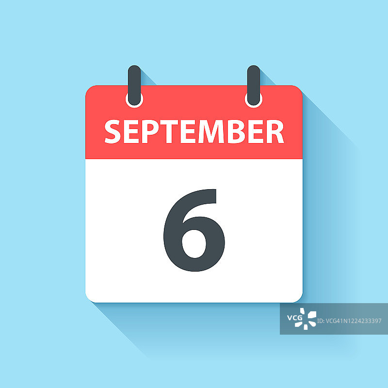 9月6日-日日历图标在平面设计风格图片素材