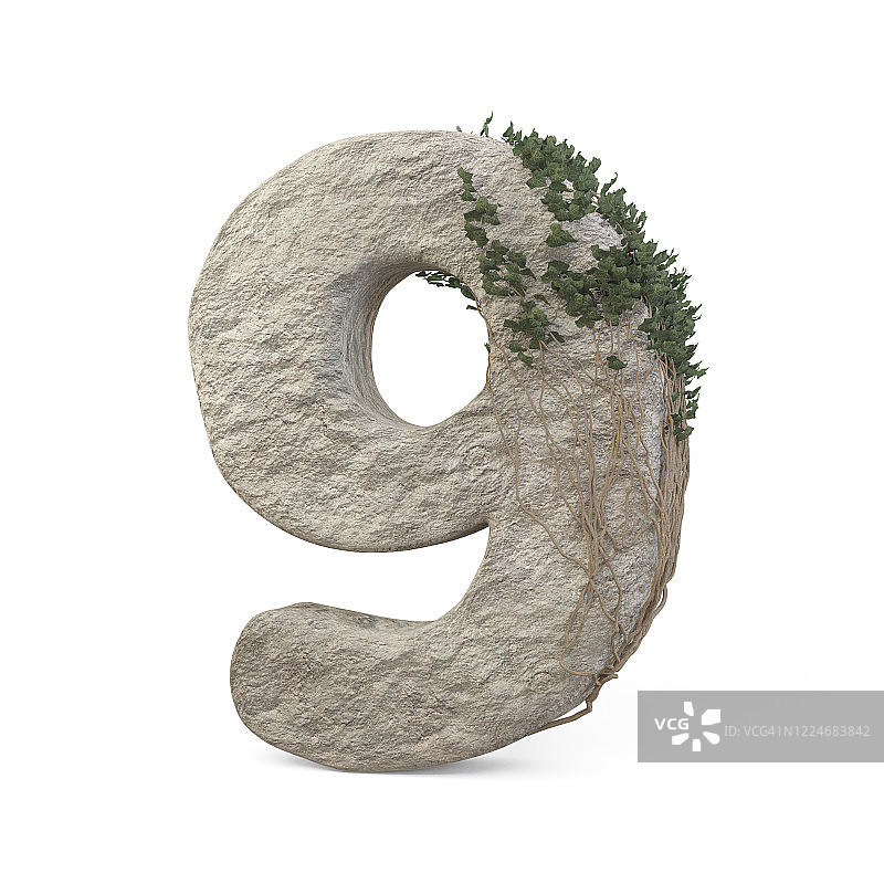 真实的石头数字与常春藤，孤立在一个白色的背景图片素材