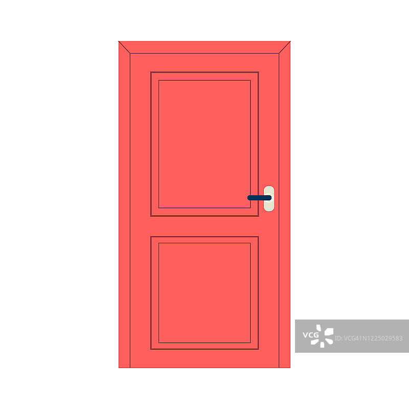 卡通图标或标志关闭红色门平面矢量插图孤立。图片素材