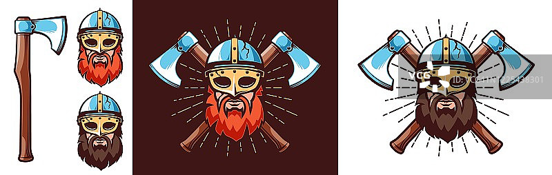 北欧战士徽章-留胡子的北欧海盗头盔和面具图片素材