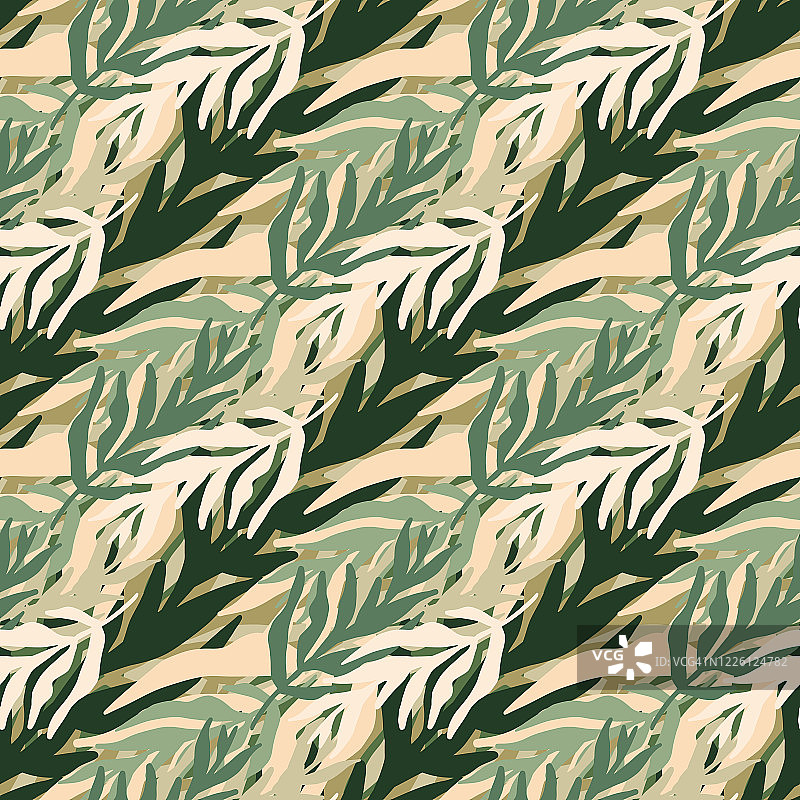 绿色的热带树叶墙纸。摘要丛林植物剪影叶无缝图案。夏威夷设计图片素材