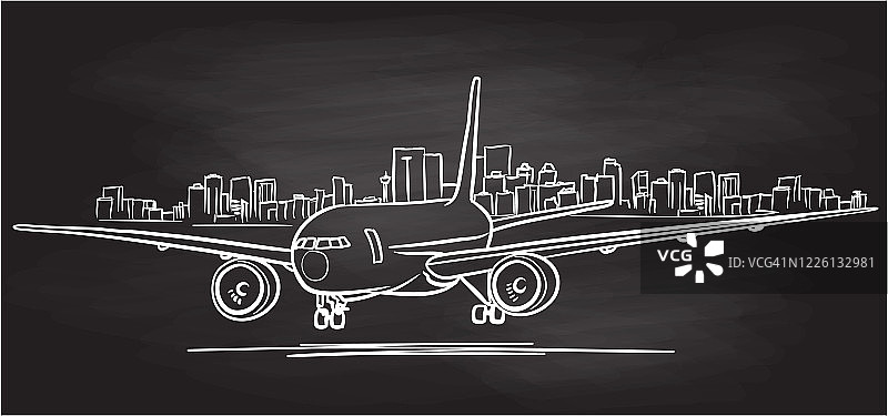 飞机停飞城市景观黑板图片素材