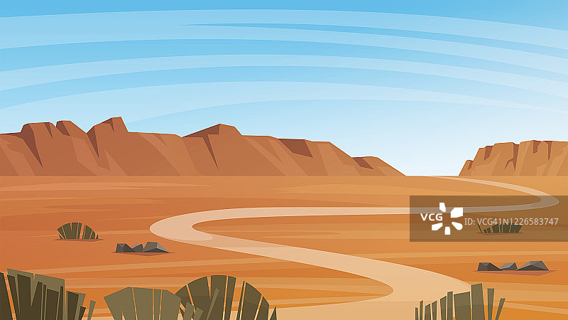 大峡谷沙漠景观矢量插图。图片素材
