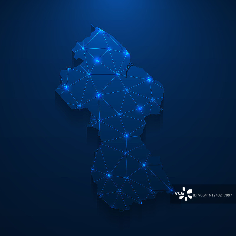圭亚那地图网络-明亮的网格在深蓝色的背景图片素材