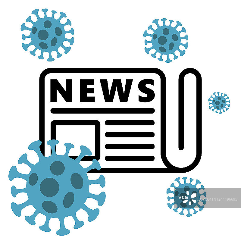 报纸图标与抽象病毒株模型新型冠状病毒疾病2019-nCoV。所有关于COVID-19的新闻图片素材