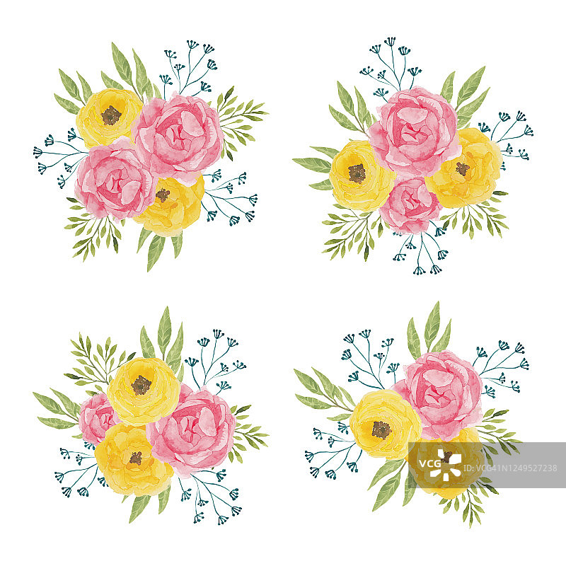 水彩牡丹插花插图在粉黄色图片素材